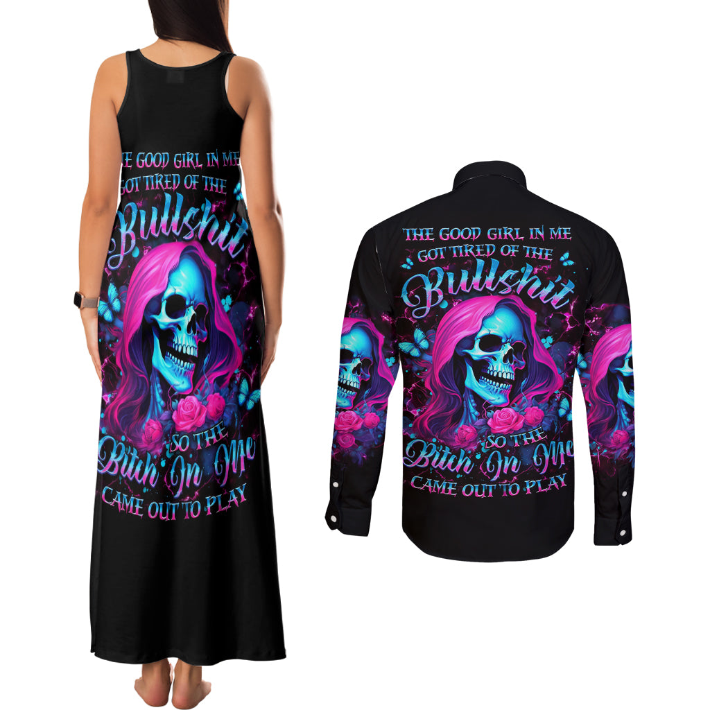 Witch Skull Couples Matching Tank Maxi Dress and Long Sleeve Button Shirt The Good Girl In Me Got Tired Of The Bullshit