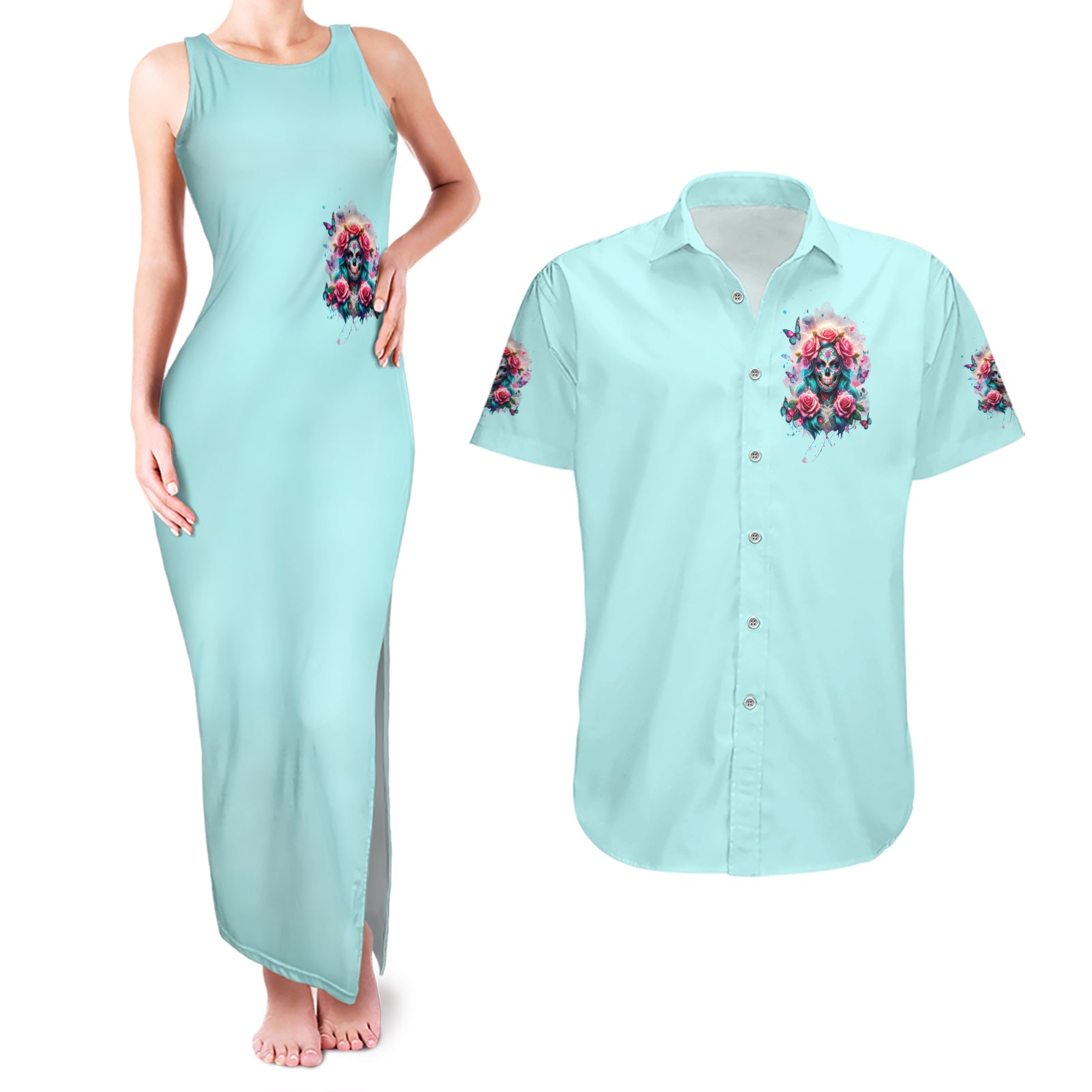 Rose Skull Couples Matching Tank Maxi Dress and Hawaiian Shirt The Good Girl In Me Got Tired Of The Bullshit