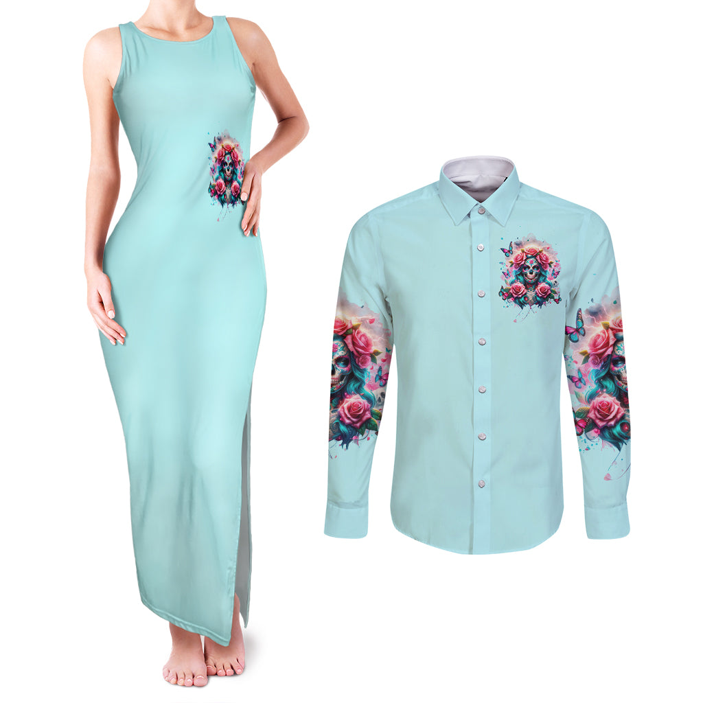 Rose Skull Couples Matching Tank Maxi Dress and Long Sleeve Button Shirt The Good Girl In Me Got Tired Of The Bullshit
