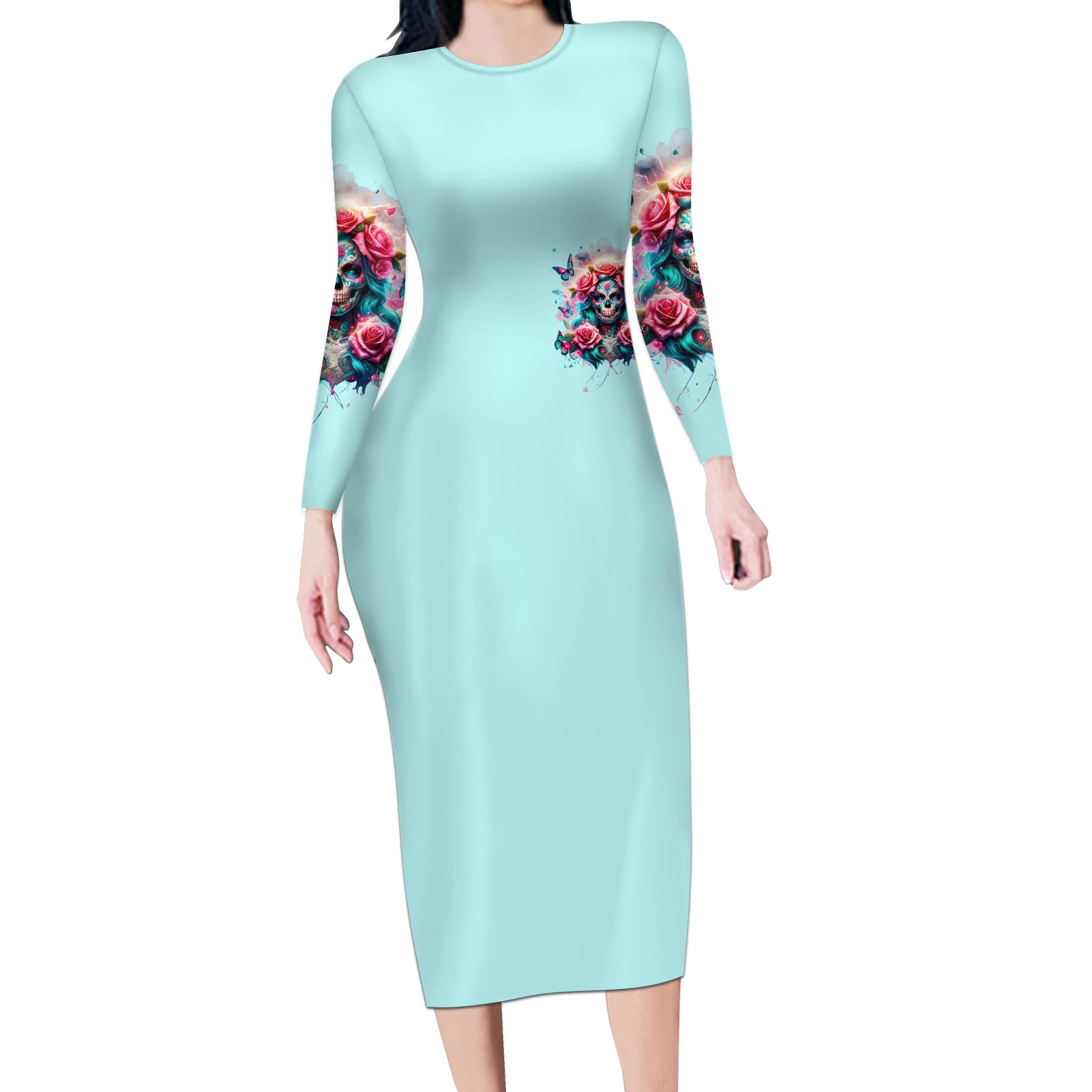 Rose Skull Long Sleeve Bodycon Dress The Good Girl In Me Got Tired Of The Bullshit