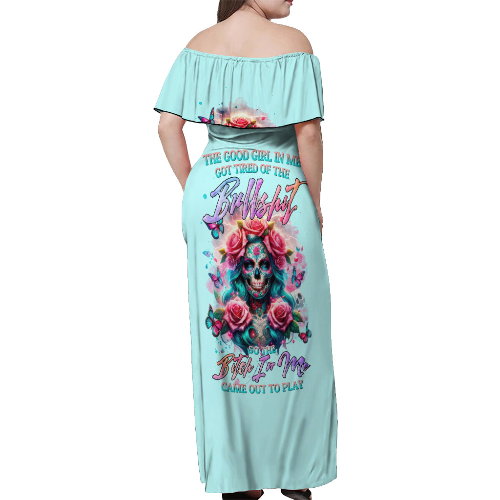 Rose Skull Off Shoulder Maxi Dress The Good Girl In Me Got Tired Of The Bullshit
