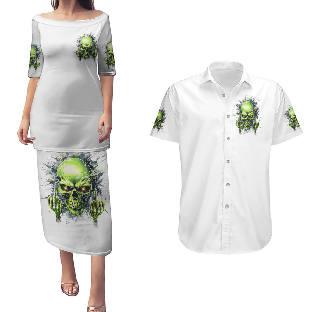 Thunder Skull Couples Matching Puletasi and Hawaiian Shirt The Demon Hide Under Your Bed Mine Hide Inside My Head