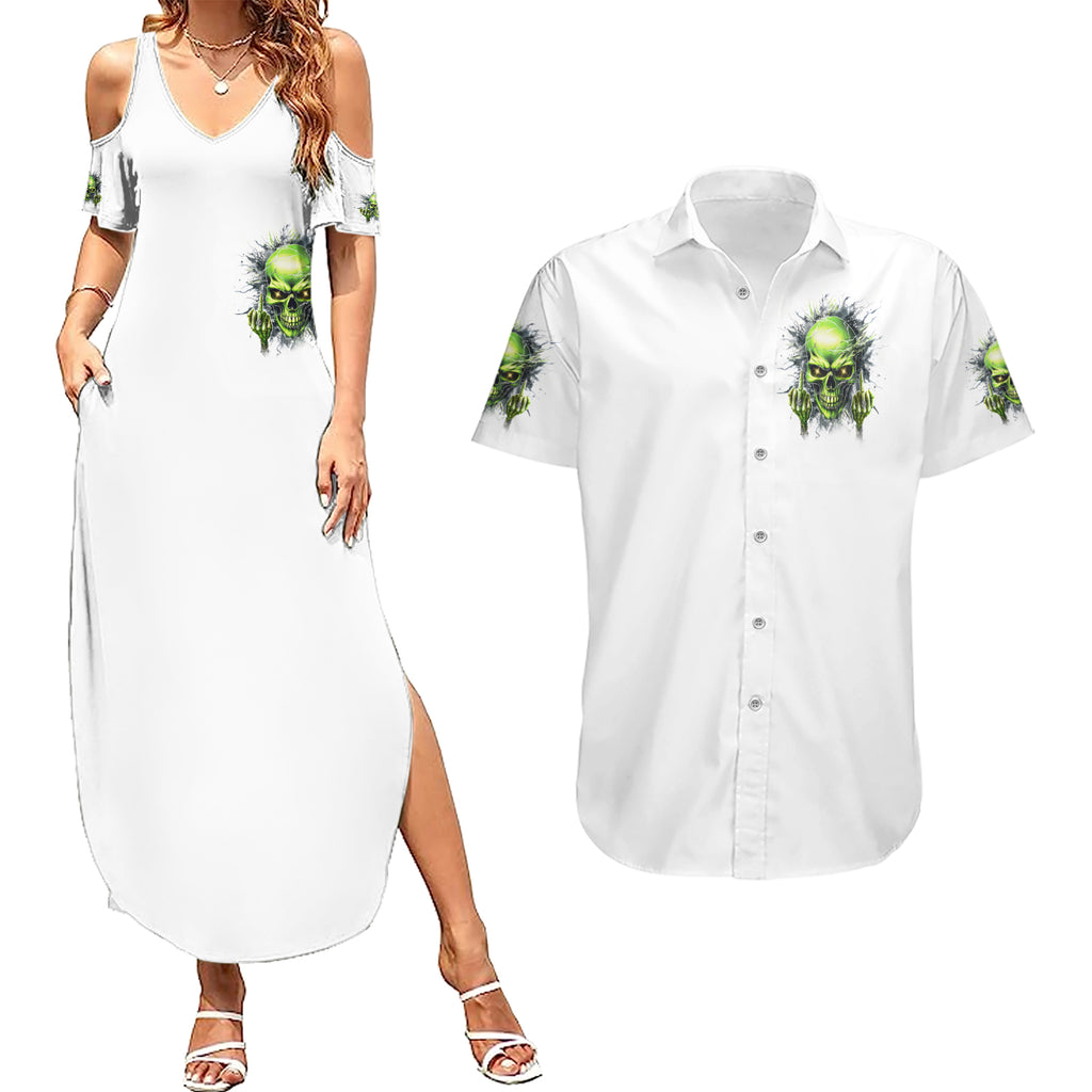 Thunder Skull Couples Matching Summer Maxi Dress and Hawaiian Shirt The Demon Hide Under Your Bed Mine Hide Inside My Head