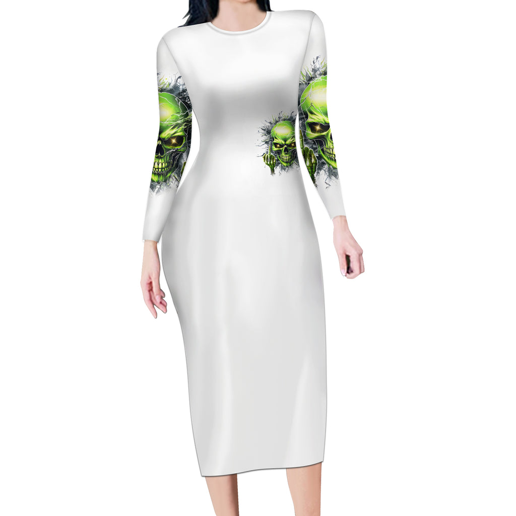 Thunder Skull Long Sleeve Bodycon Dress The Demon Hide Under Your Bed Mine Hide Inside My Head