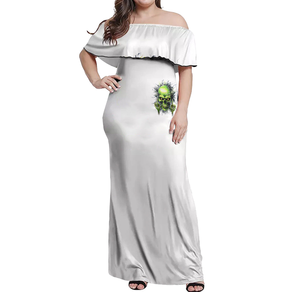 Thunder Skull Off Shoulder Maxi Dress The Demon Hide Under Your Bed Mine Hide Inside My Head