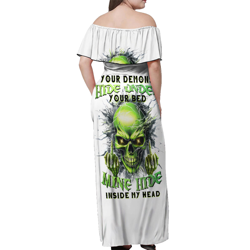 Thunder Skull Off Shoulder Maxi Dress The Demon Hide Under Your Bed Mine Hide Inside My Head