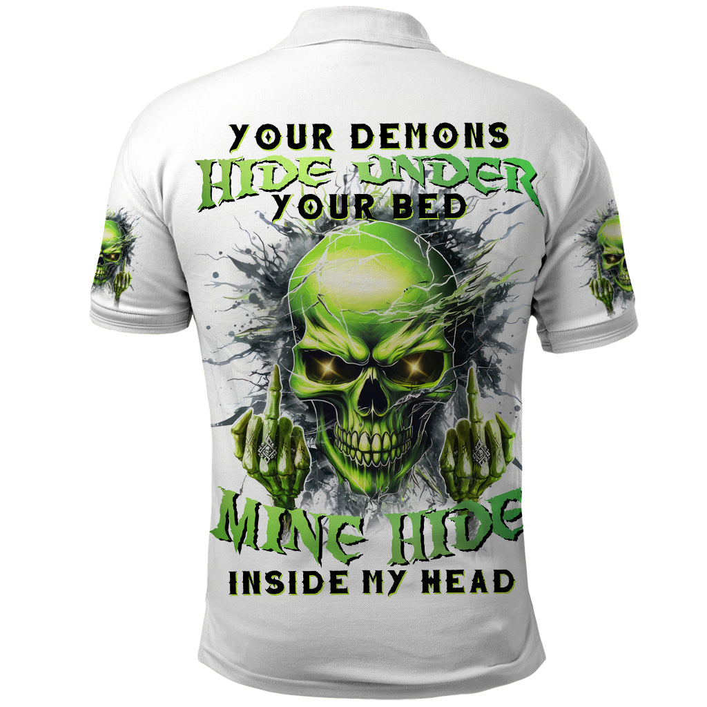 Thunder Skull Polo Shirt The Demon Hide Under Your Bed Mine Hide Inside My Head