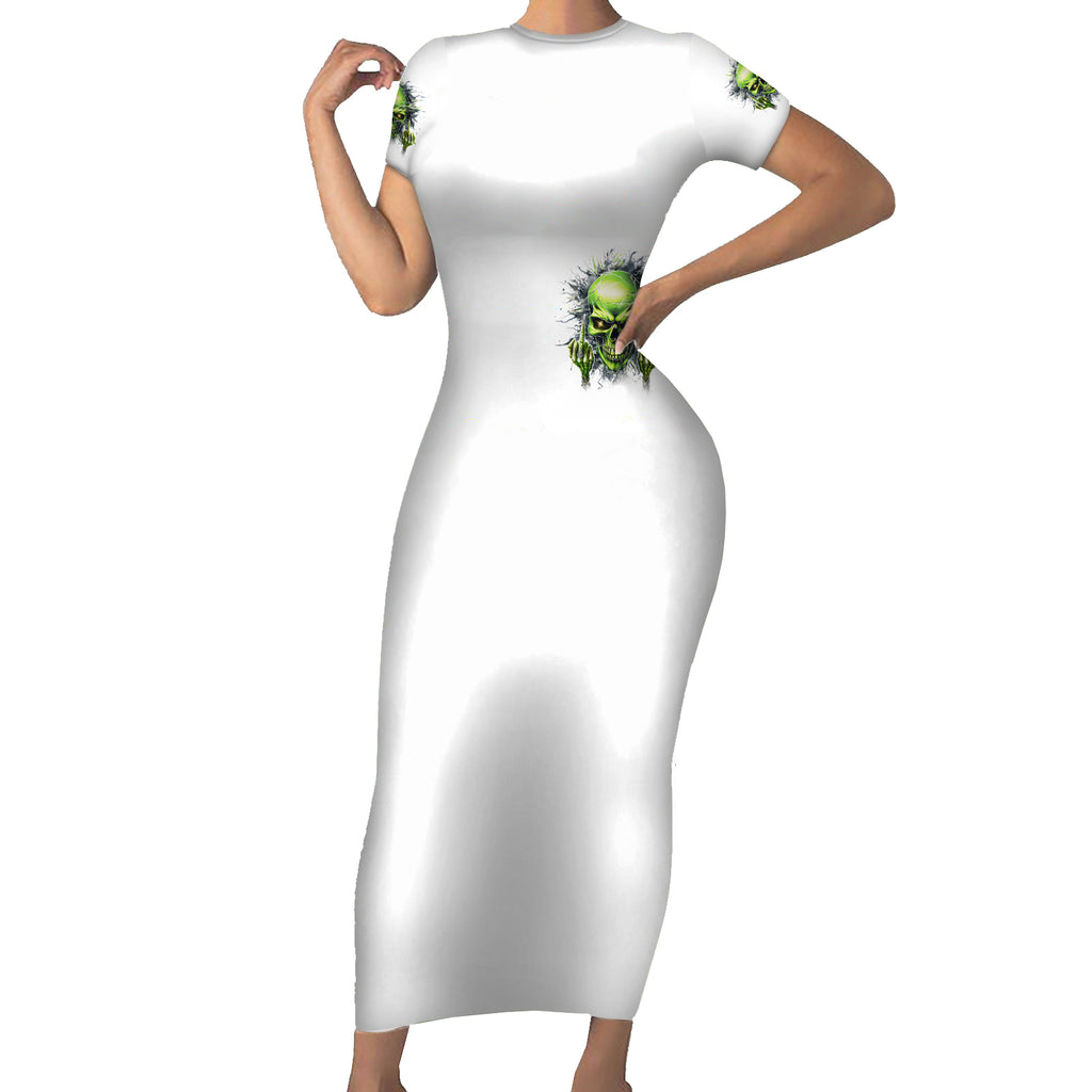 Thunder Skull Short Sleeve Bodycon Dress The Demon Hide Under Your Bed Mine Hide Inside My Head