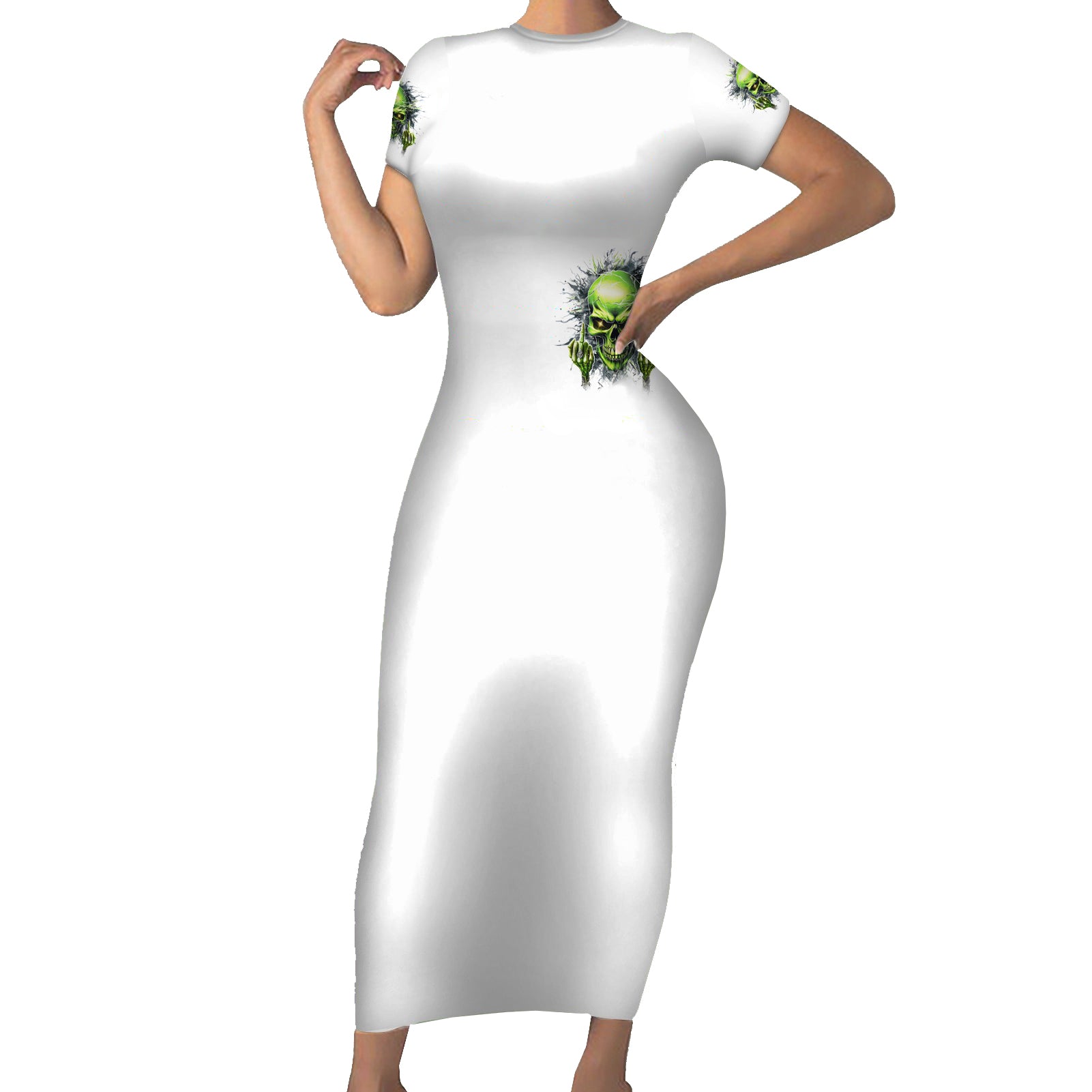 Thunder Skull Short Sleeve Bodycon Dress The Demon Hide Under Your Bed Mine Hide Inside My Head