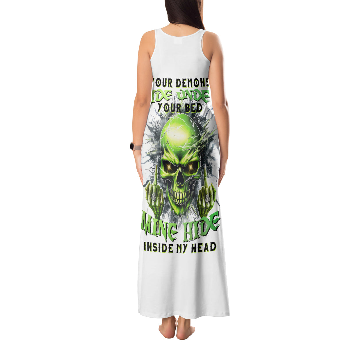 Thunder Skull Tank Maxi Dress The Demon Hide Under Your Bed Mine Hide Inside My Head