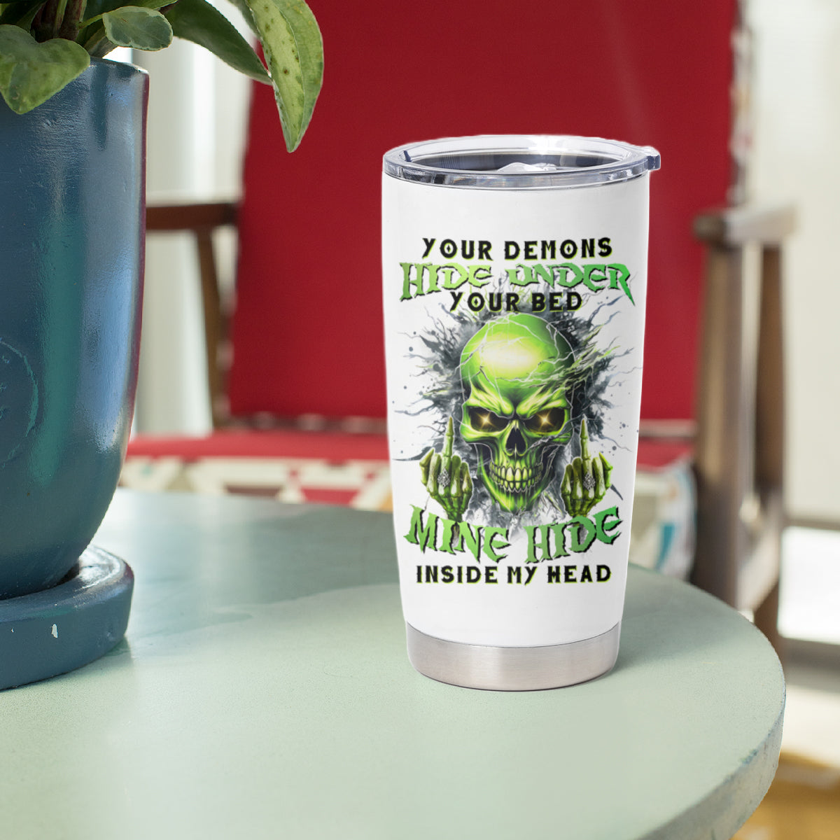 Thunder Skull Tumbler Cup The Demon Hide Under Your Bed Mine Hide Inside My Head