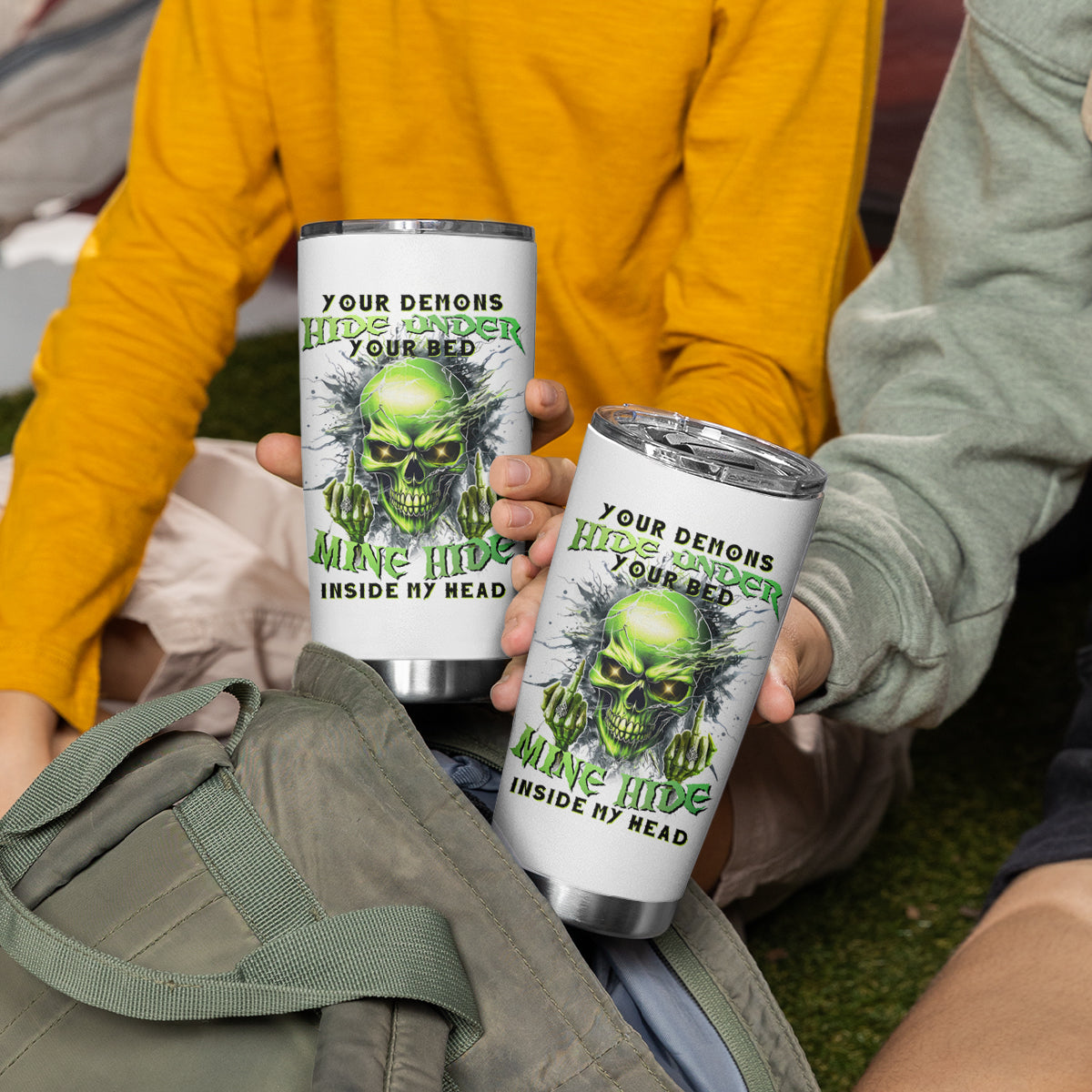 Thunder Skull Tumbler Cup The Demon Hide Under Your Bed Mine Hide Inside My Head