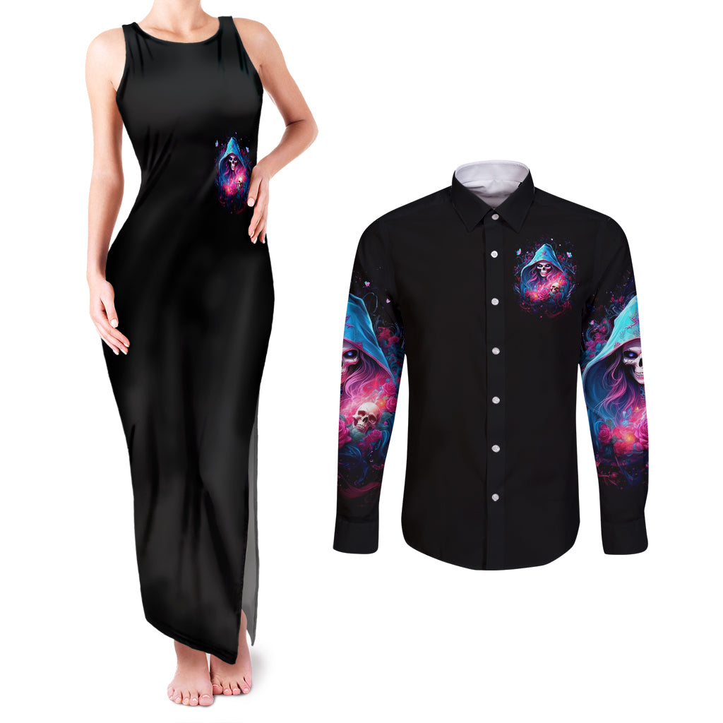 Witch Skull Couples Matching Tank Maxi Dress and Long Sleeve Button Shirt Assuming Was Like Most Girls Was Your First Mistake