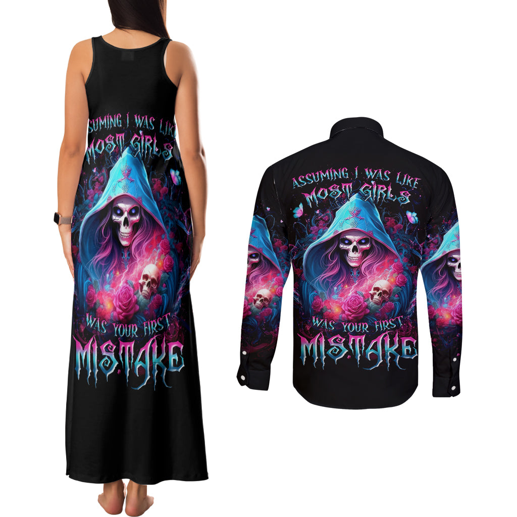 Witch Skull Couples Matching Tank Maxi Dress and Long Sleeve Button Shirt Assuming Was Like Most Girls Was Your First Mistake