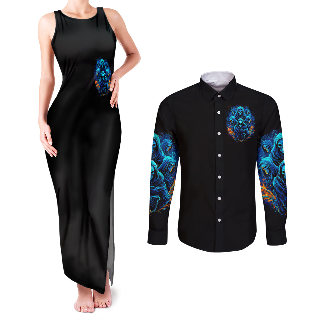 Witch Skull Couples Matching Tank Maxi Dress and Long Sleeve Button Shirt Stranger Think I'm Quiet My Best Friends Know I'm Crazy