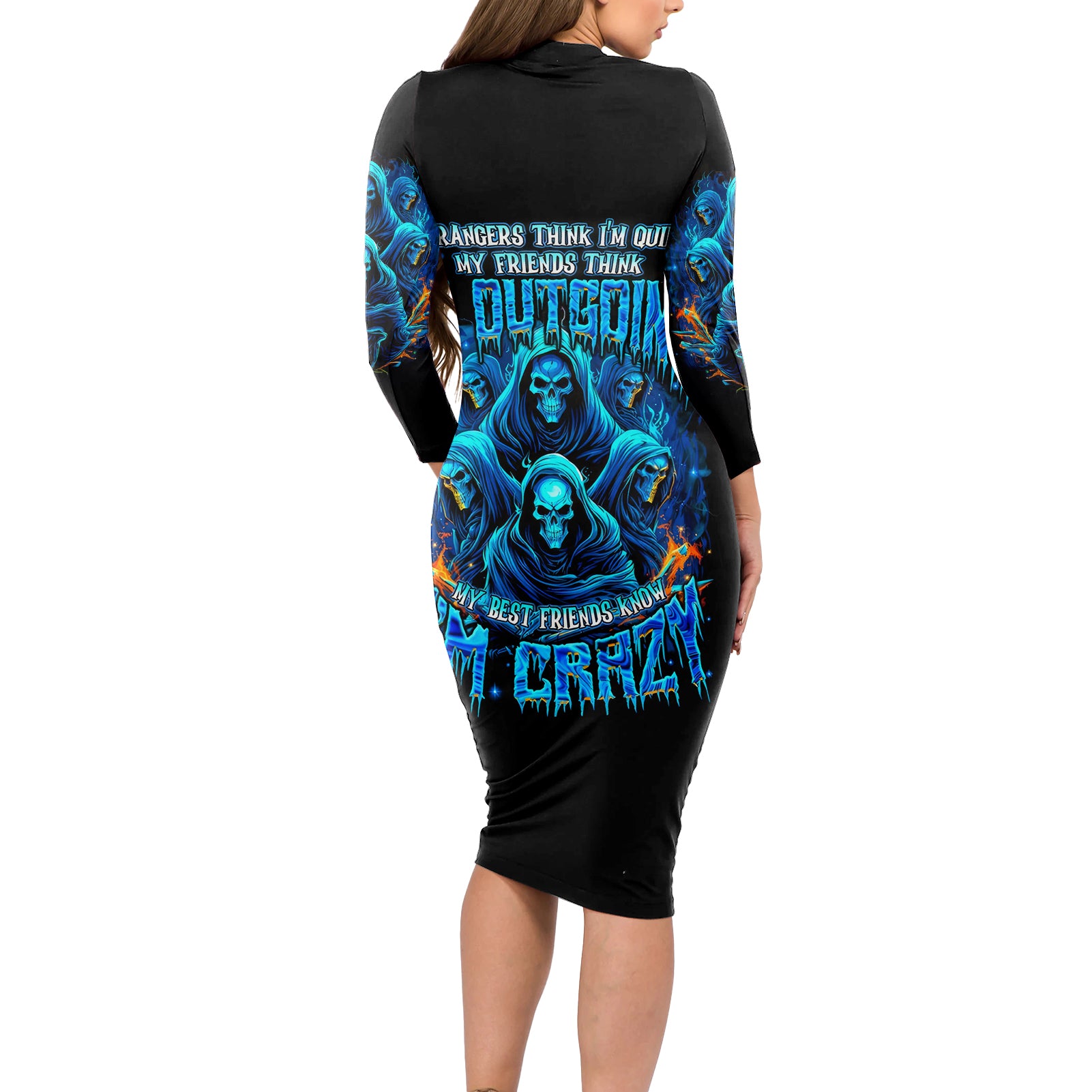 Witch Skull Long Sleeve Bodycon Dress Stranger Think I'm Quiet My Best Friends Know I'm Crazy