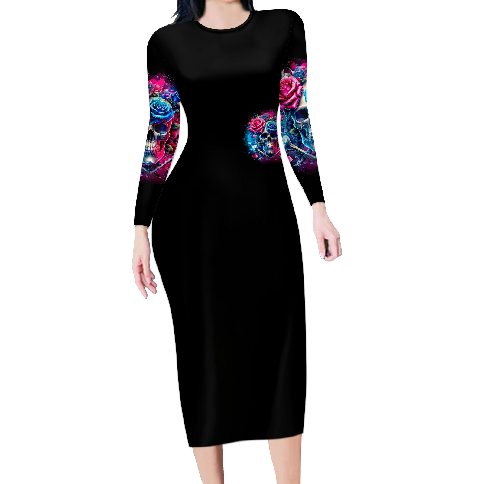 Rose SKull Long Sleeve Bodycon Dress Sorry Honey Sarcasm Falls Out Of My Mouth Just Like Stupid Fall From Your