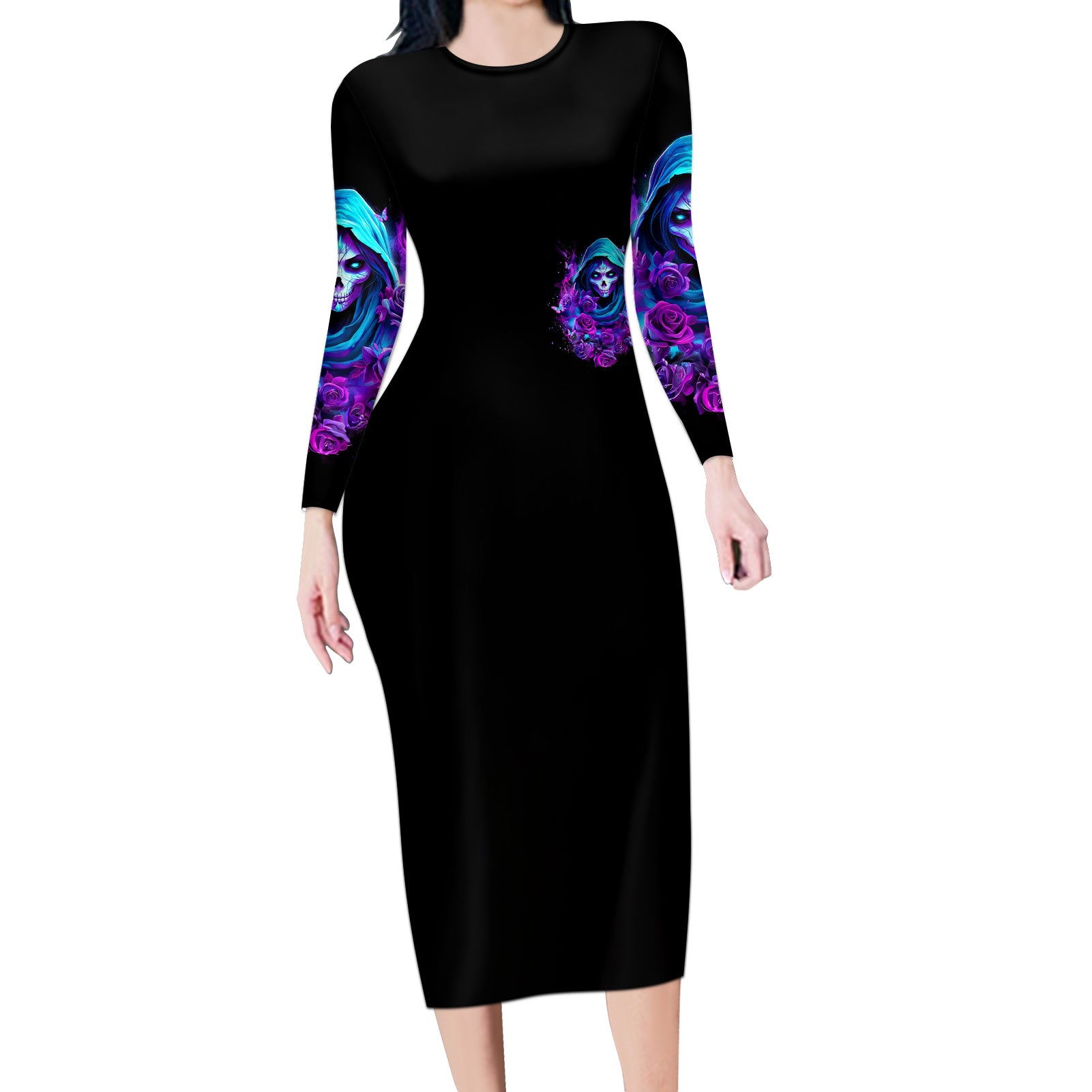 Witch Skull Long Sleeve Bodycon Dress I Hold A Beast An Angel And Crazy Lady In Me