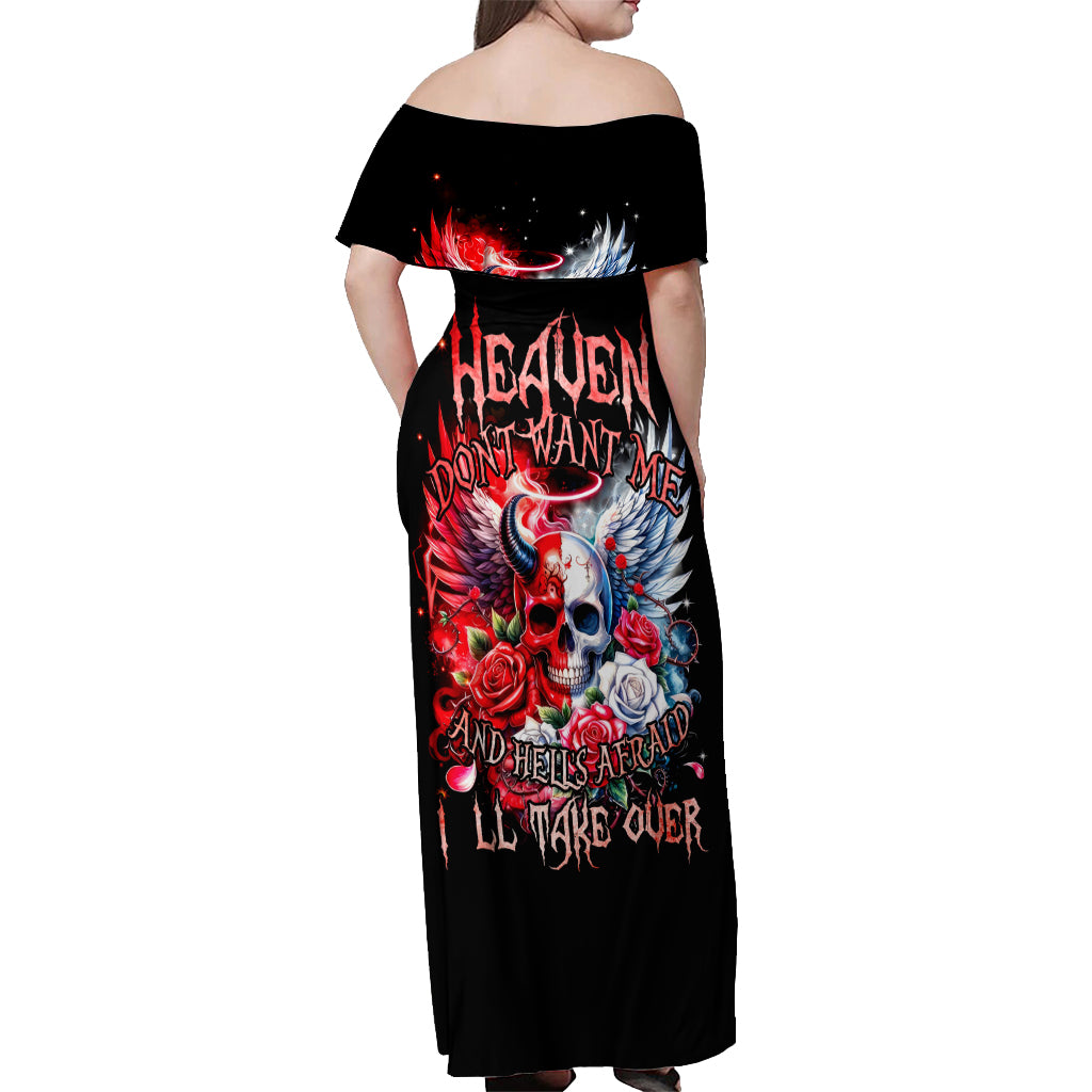 Evil Angel Skull Off Shoulder Maxi Dress Heaven Don't Want Me And Hell Afraid