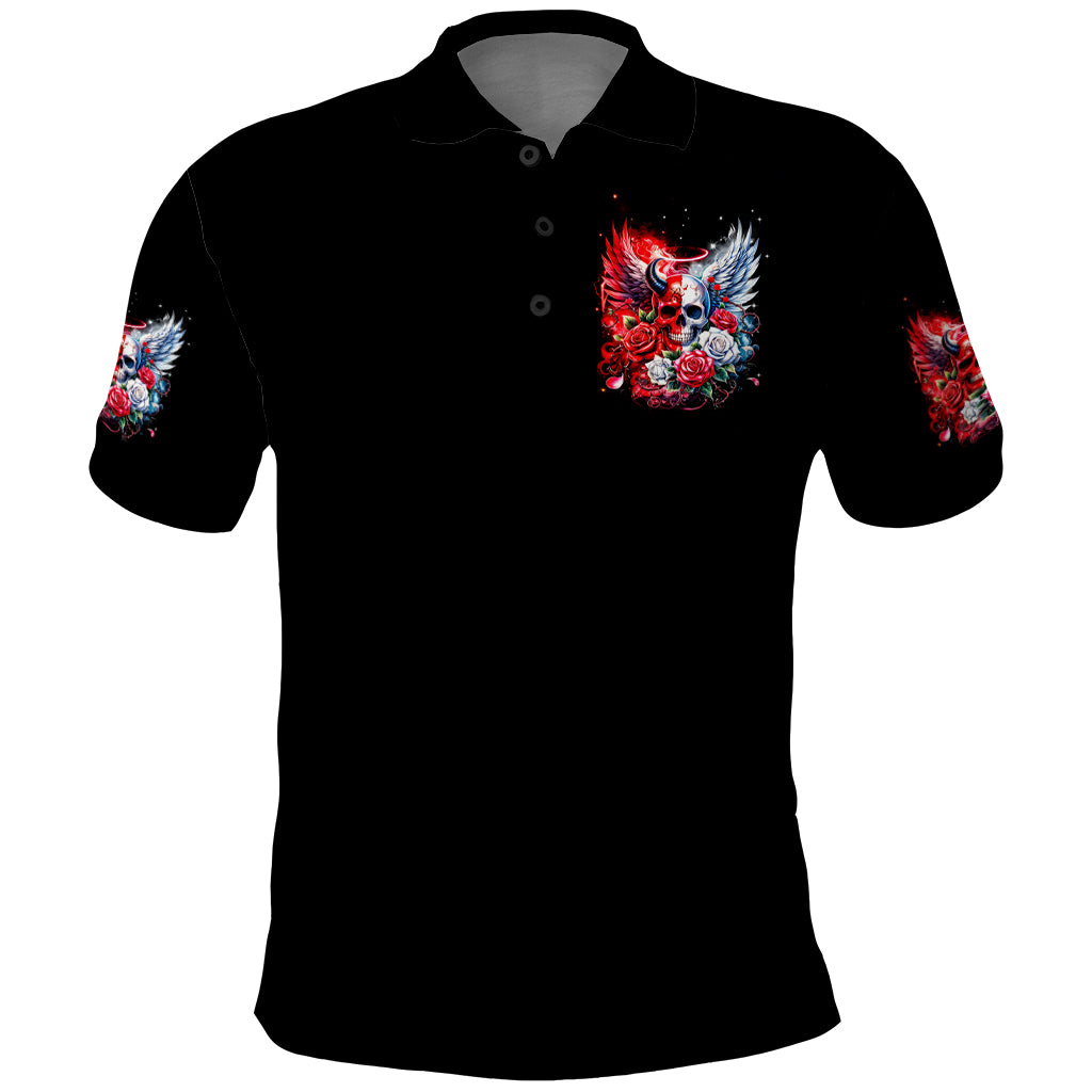Evil Angel Skull Polo Shirt Heaven Don't Want Me And Hell Afraid