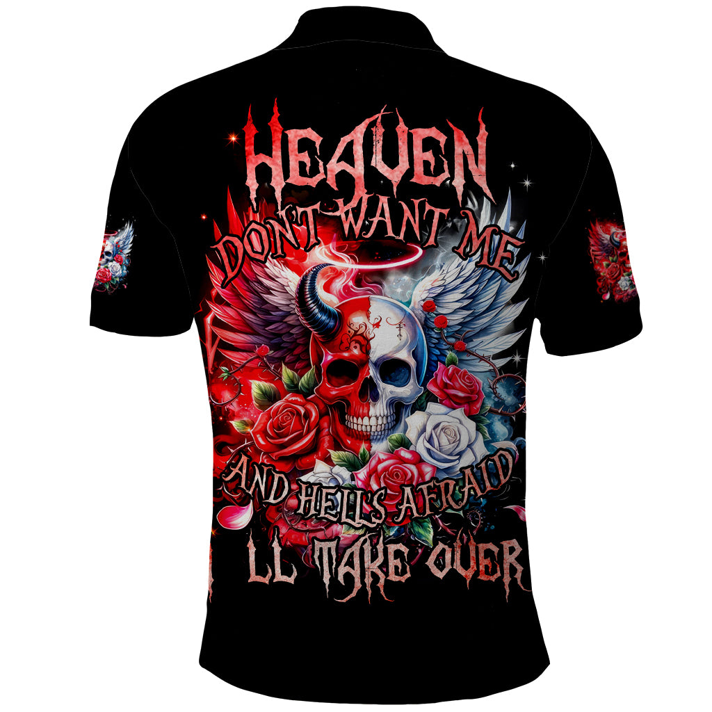 Evil Angel Skull Polo Shirt Heaven Don't Want Me And Hell Afraid