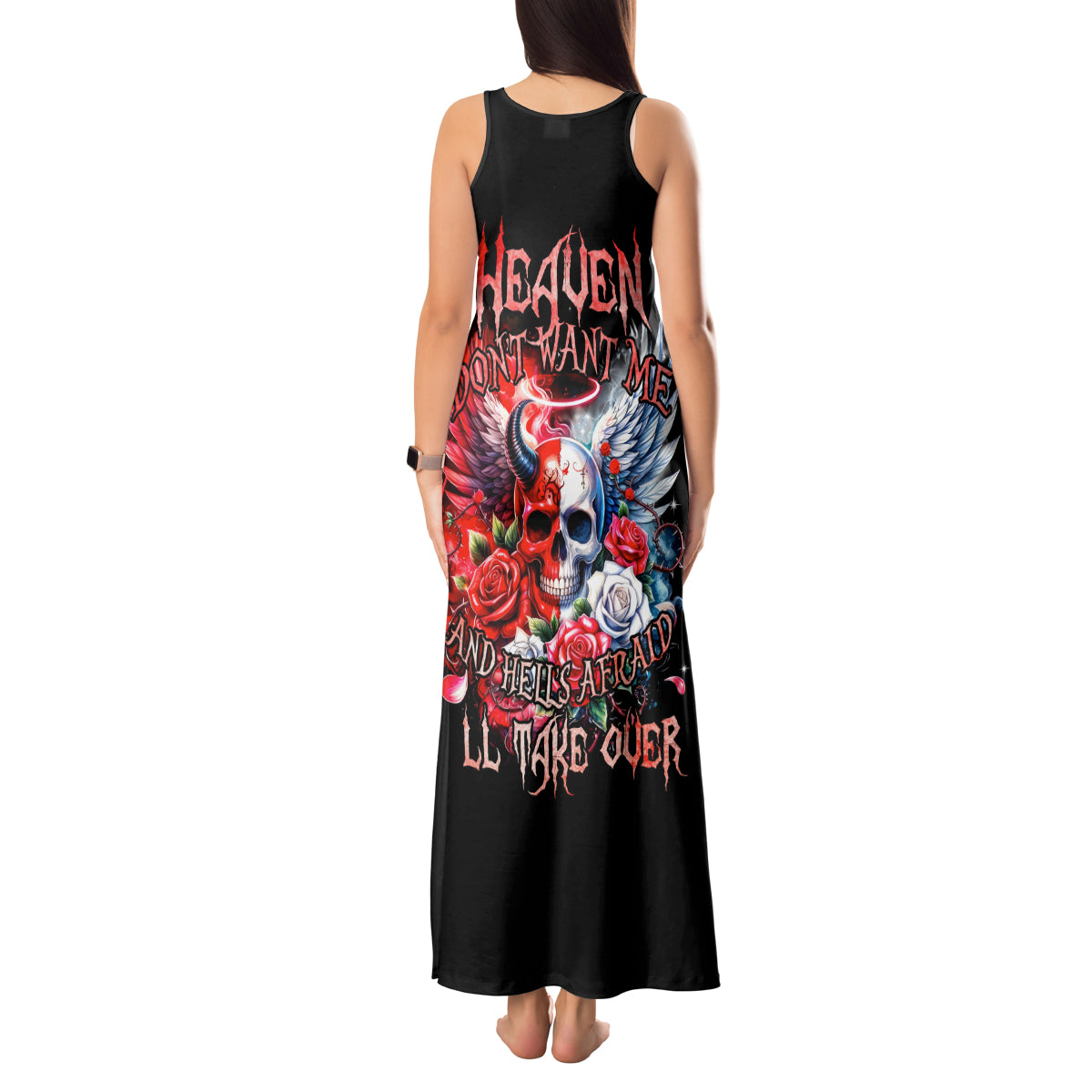 Evil Angel Skull Tank Maxi Dress Heaven Don't Want Me And Hell Afraid