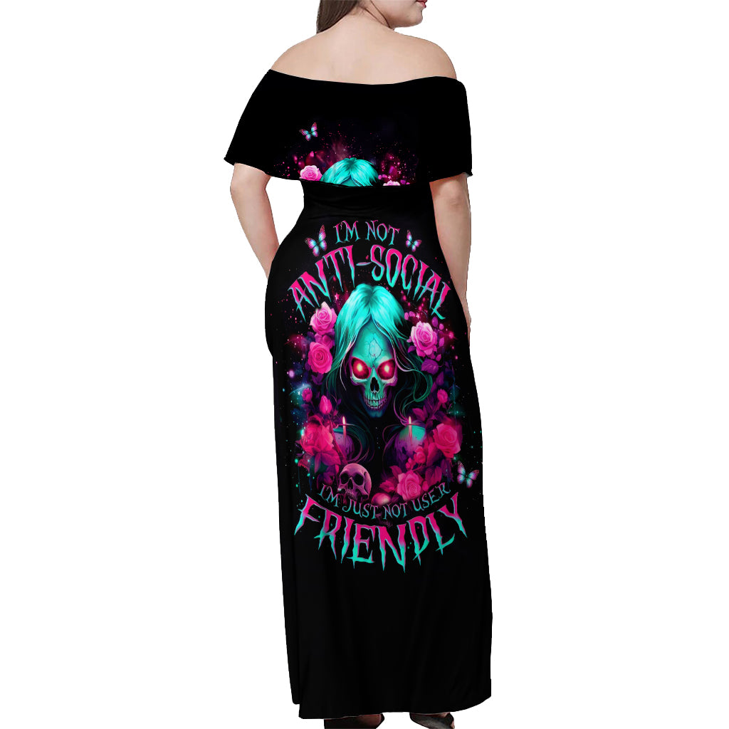 Rose Skull Off Shoulder Maxi Dress I'm Not Anti-Social I'm Just Not User Friendly