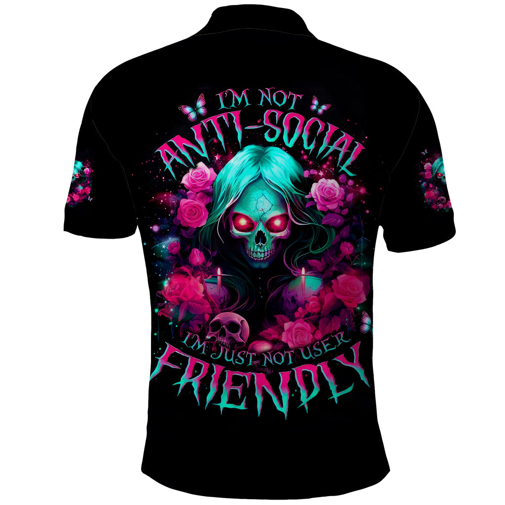 Rose Skull Polo Shirt I'm Not Anti-Social I'm Just Not User Friendly