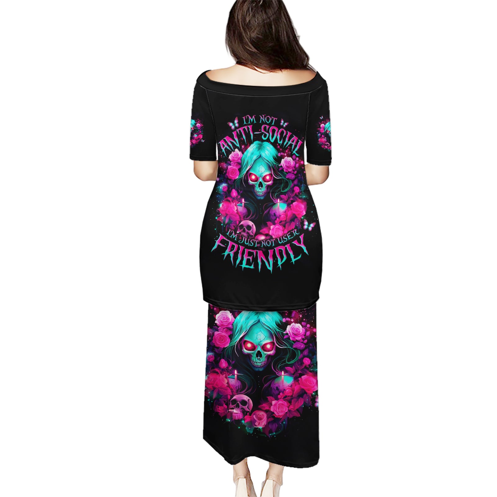 Rose Skull Puletasi I'm Not Anti-Social I'm Just Not User Friendly