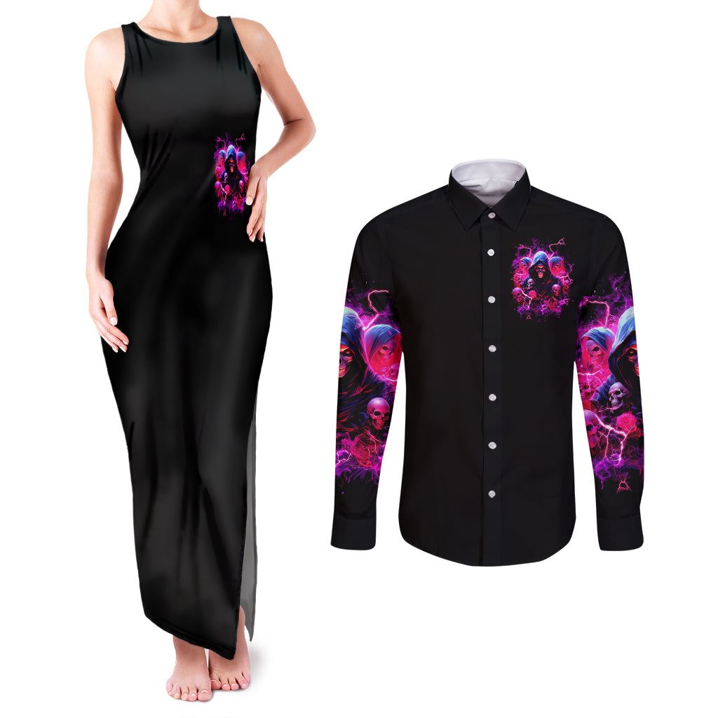 Witch Skull Couples Matching Tank Maxi Dress and Long Sleeve Button Shirt I'm Not Anti-Social I'm Just Not User Friendly