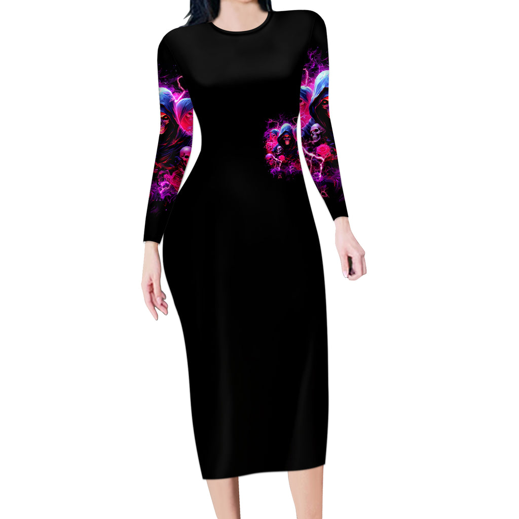 Witch Skull Long Sleeve Bodycon Dress I'm Not Anti-Social I'm Just Not User Friendly