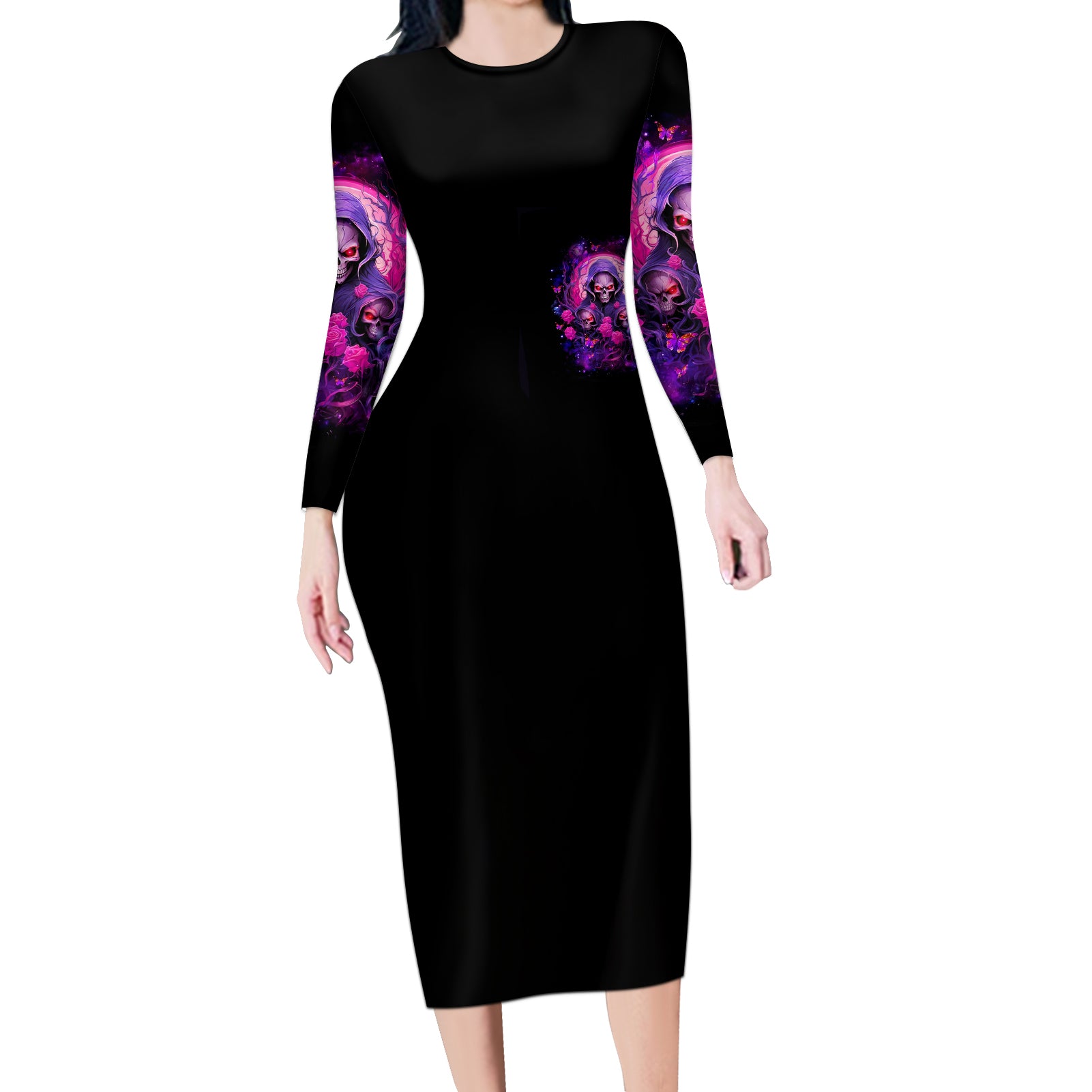 Rose Skull Long Sleeve Bodycon Dress DILLIGAG