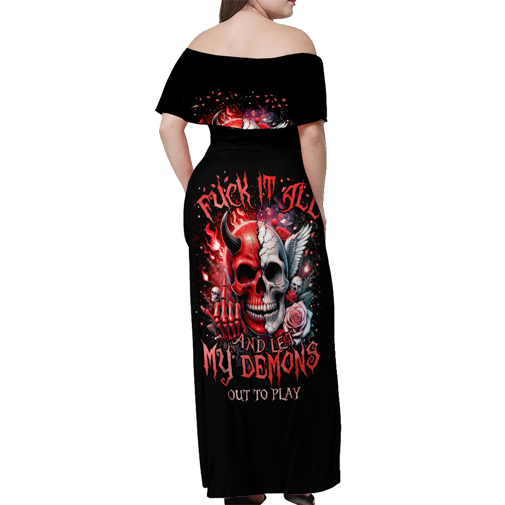 Evil Angel Skull Off Shoulder Maxi Dress Fuck It All And Let My Demons Out To Play