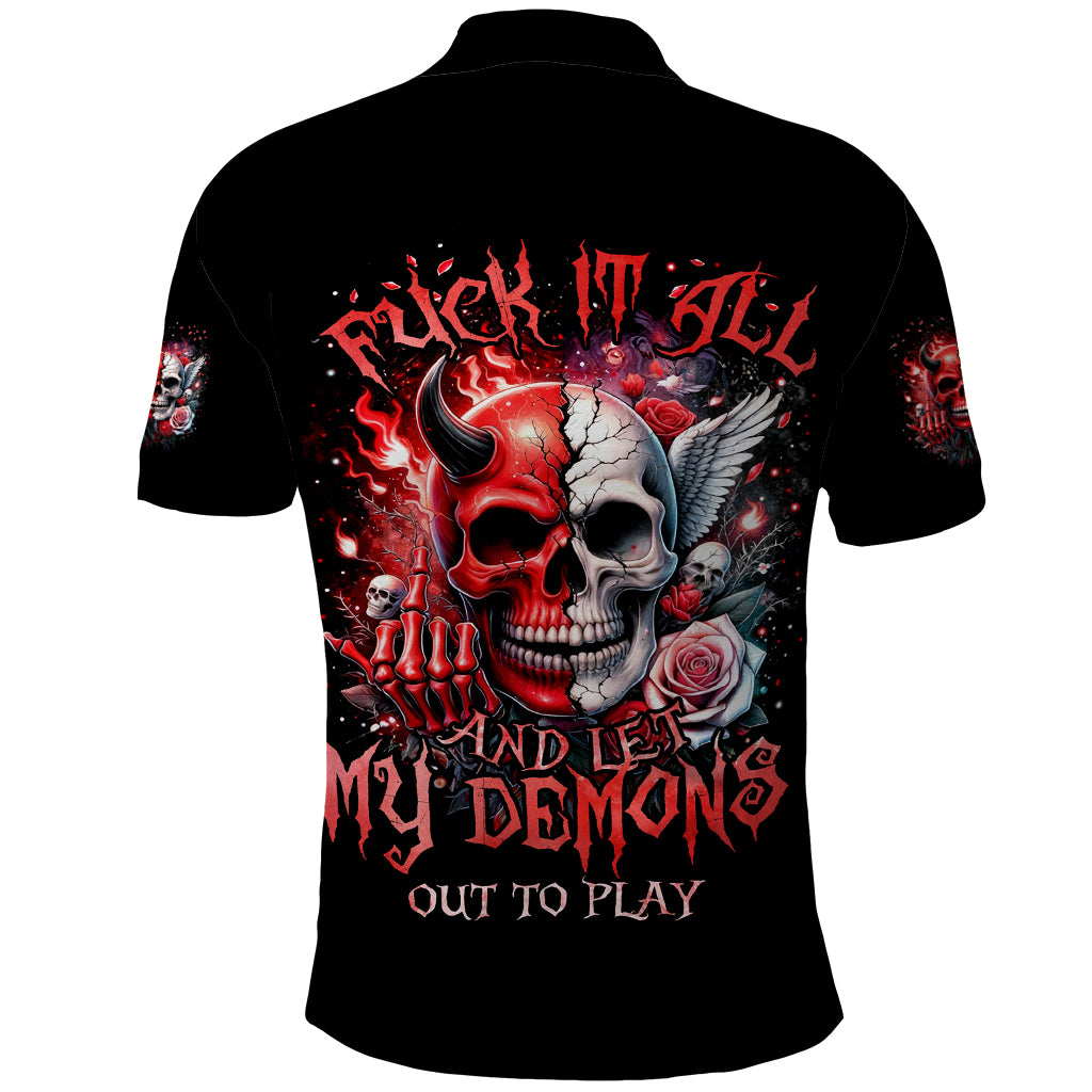 Evil Angel Skull Polo Shirt Fuck It All And Let My Demons Out To Play
