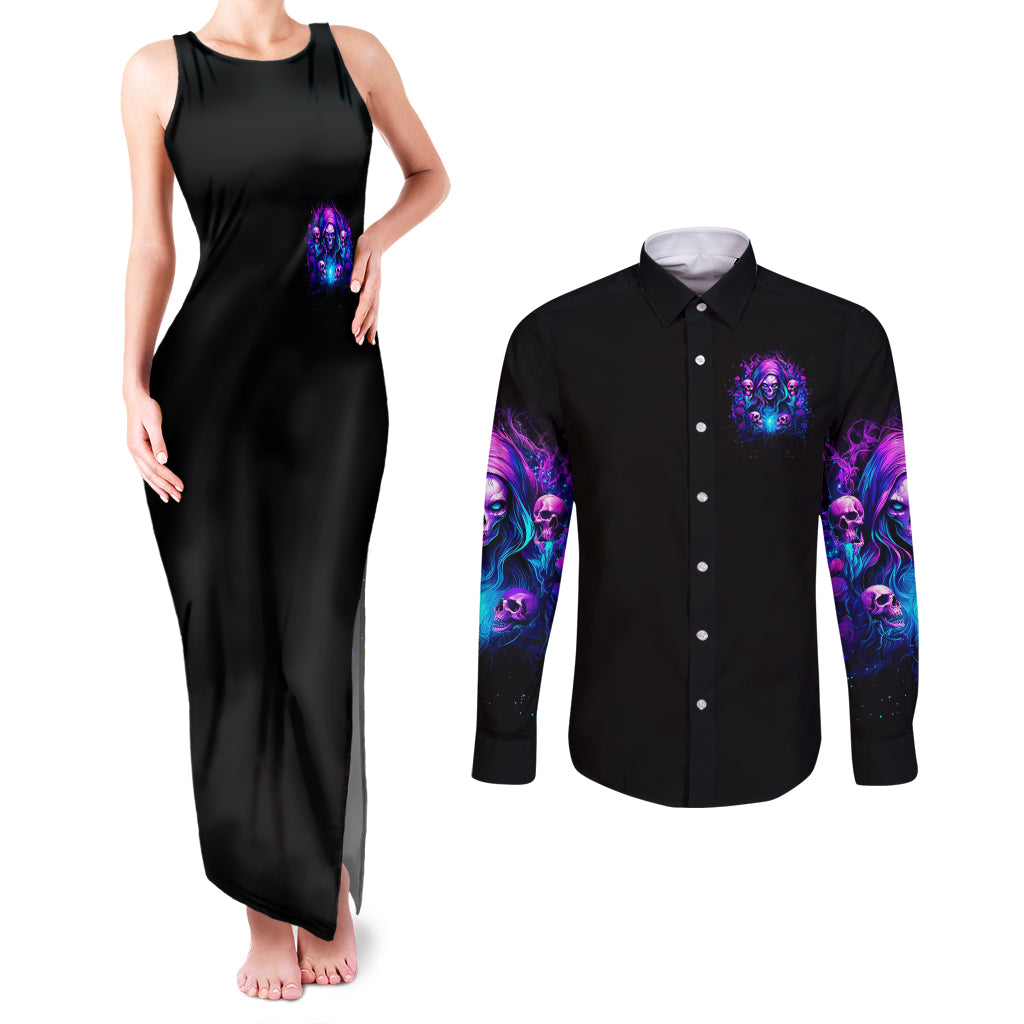 Witch Skull Couples Matching Tank Maxi Dress and Long Sleeve Button Shirt Assuming Was Like Most Girls Was Your First Mistake