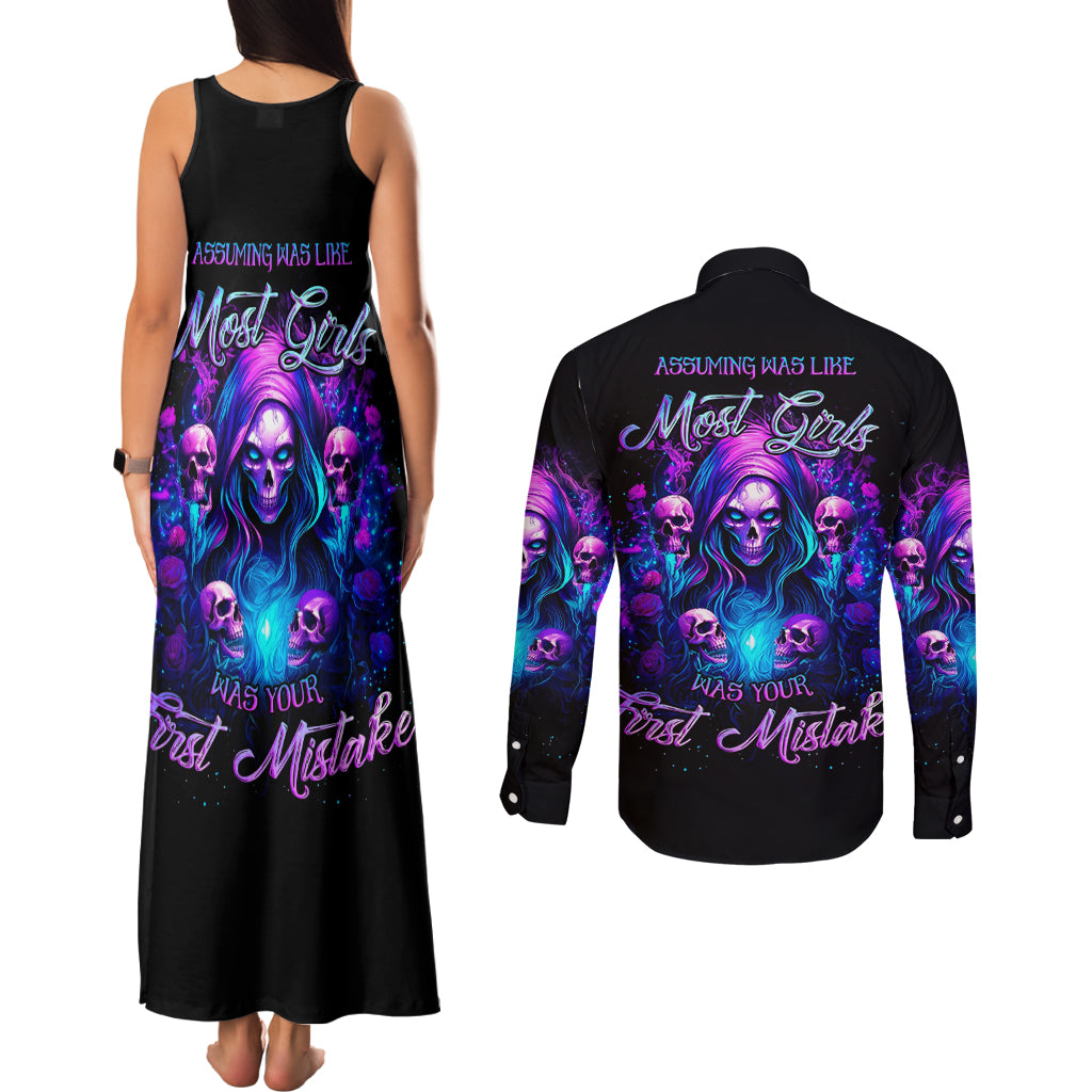 Witch Skull Couples Matching Tank Maxi Dress and Long Sleeve Button Shirt Assuming Was Like Most Girls Was Your First Mistake
