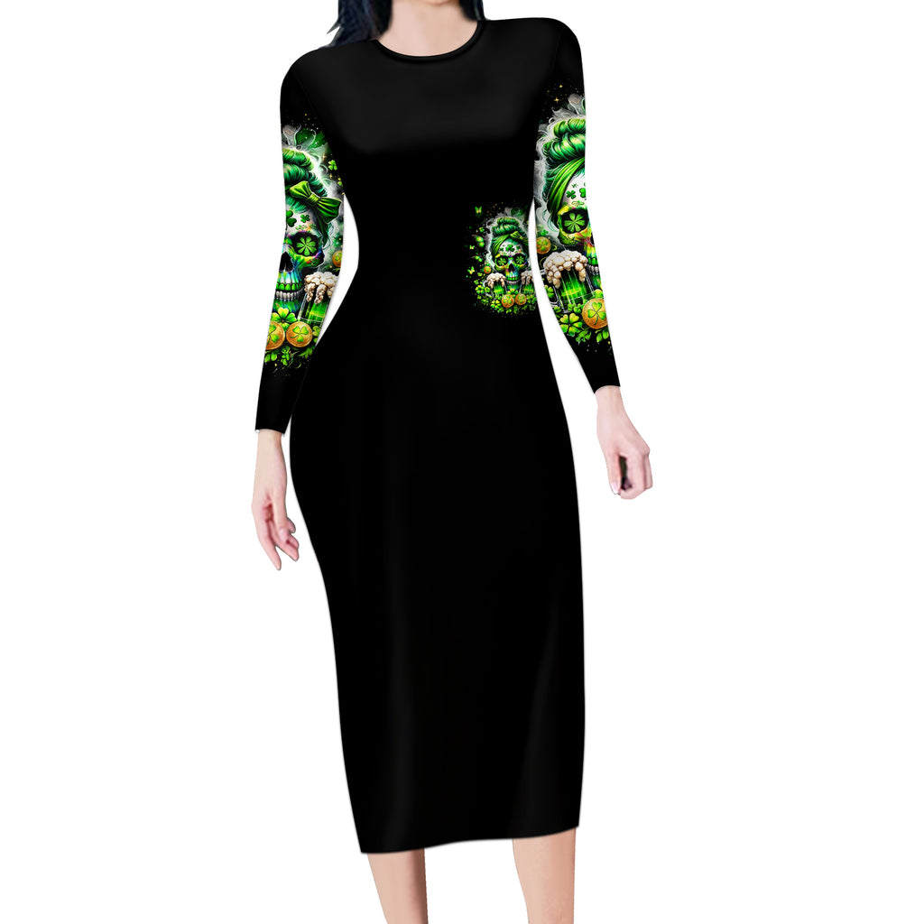 Irish Skull Long Sleeve Bodycon Dress Good Girls Drink Wine Badass Girls Thug Beer