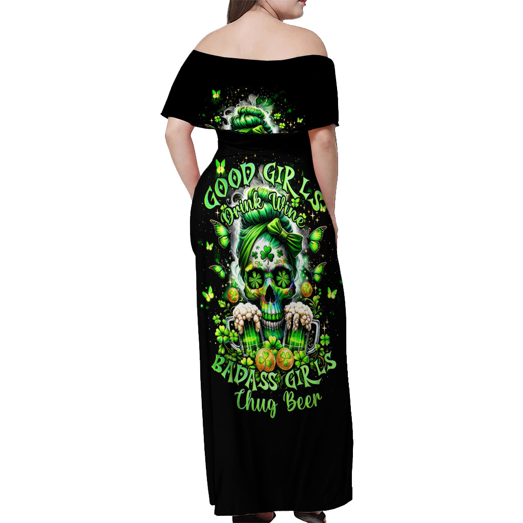 Irish Skull Off Shoulder Maxi Dress Good Girls Drink Wine Badass Girls Thug Beer