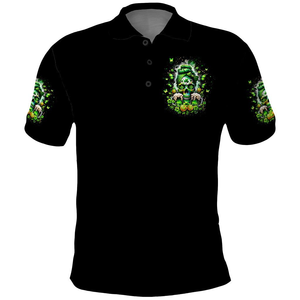 Irish Skull Polo Shirt Good Girls Drink Wine Badass Girls Thug Beer