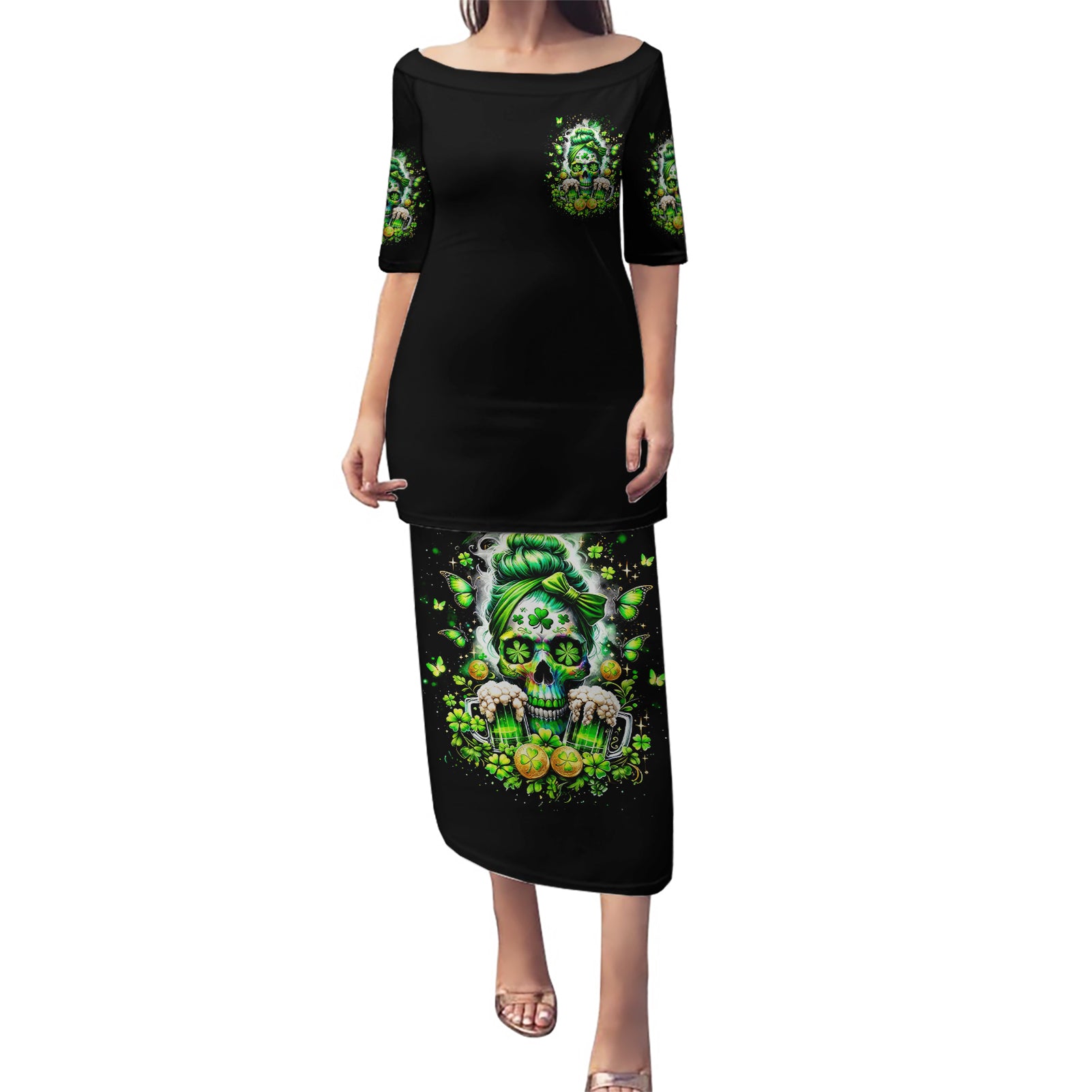 Irish Skull Puletasi Good Girls Drink Wine Badass Girls Thug Beer