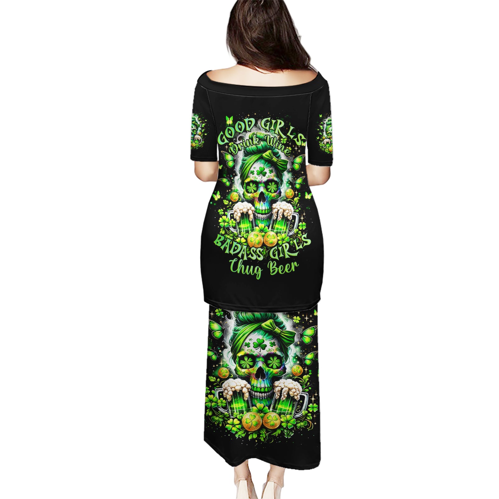 Irish Skull Puletasi Good Girls Drink Wine Badass Girls Thug Beer