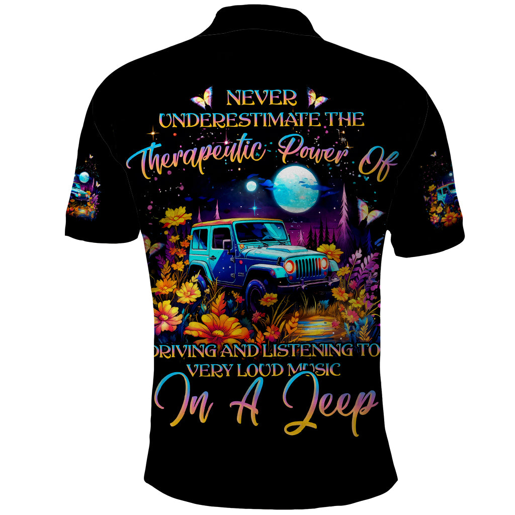 Flower Jeep Polo Shirt Never Underestimate The Therapeutic Power Of Jeep