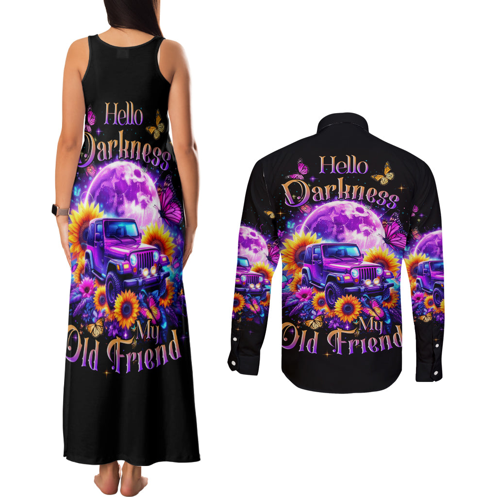 Sunflower Jeep Couples Matching Tank Maxi Dress and Long Sleeve Button Shirt Hello Darkness My Old Friend