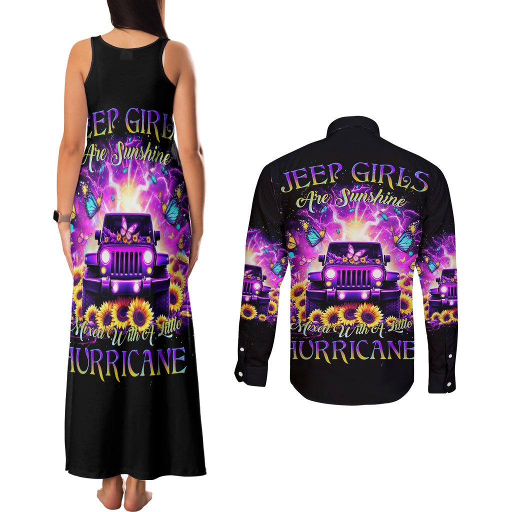 Sunflower Jeep Couples Matching Tank Maxi Dress and Long Sleeve Button Shirt Jeep Girl Are Sunshine Mixed With A Little Hurricane