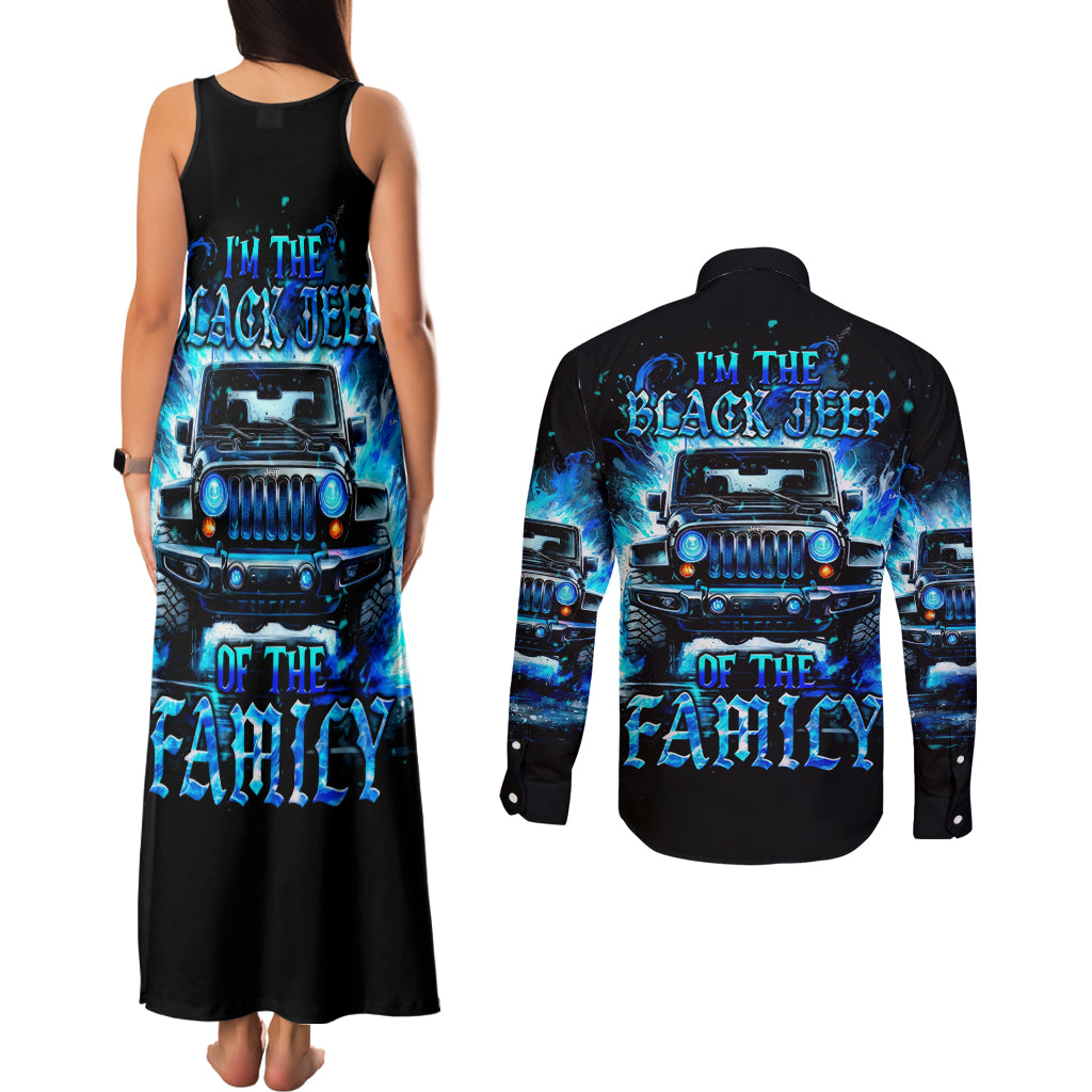 Flame Jeep Couples Matching Tank Maxi Dress and Long Sleeve Button Shirt I'm The Black Jeep Of The Family