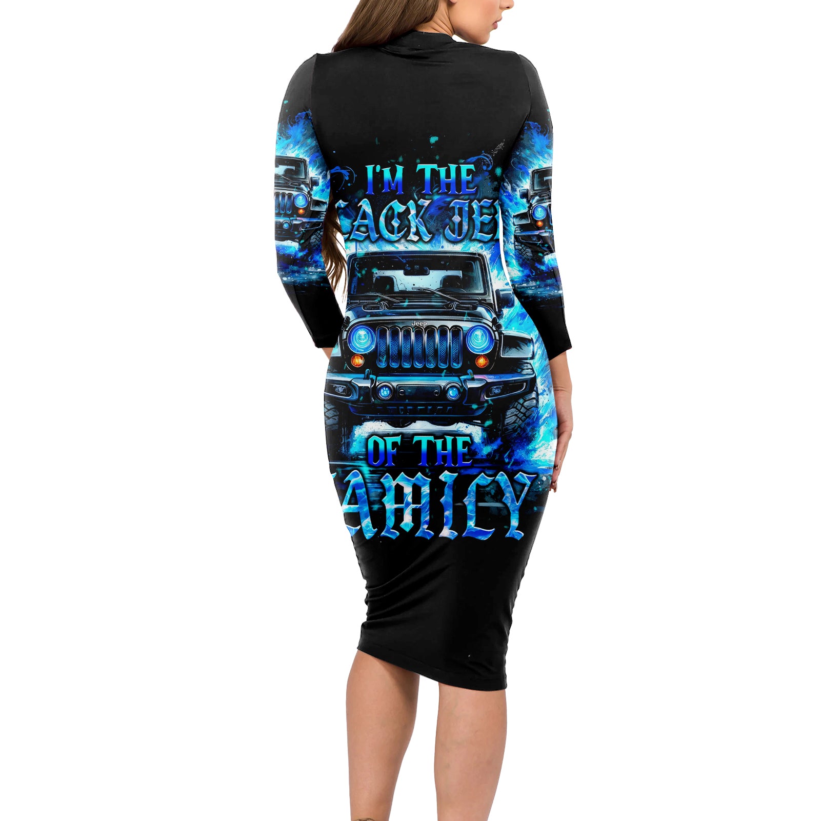 Flame Jeep Long Sleeve Bodycon Dress I'm The Black Jeep Of The Family