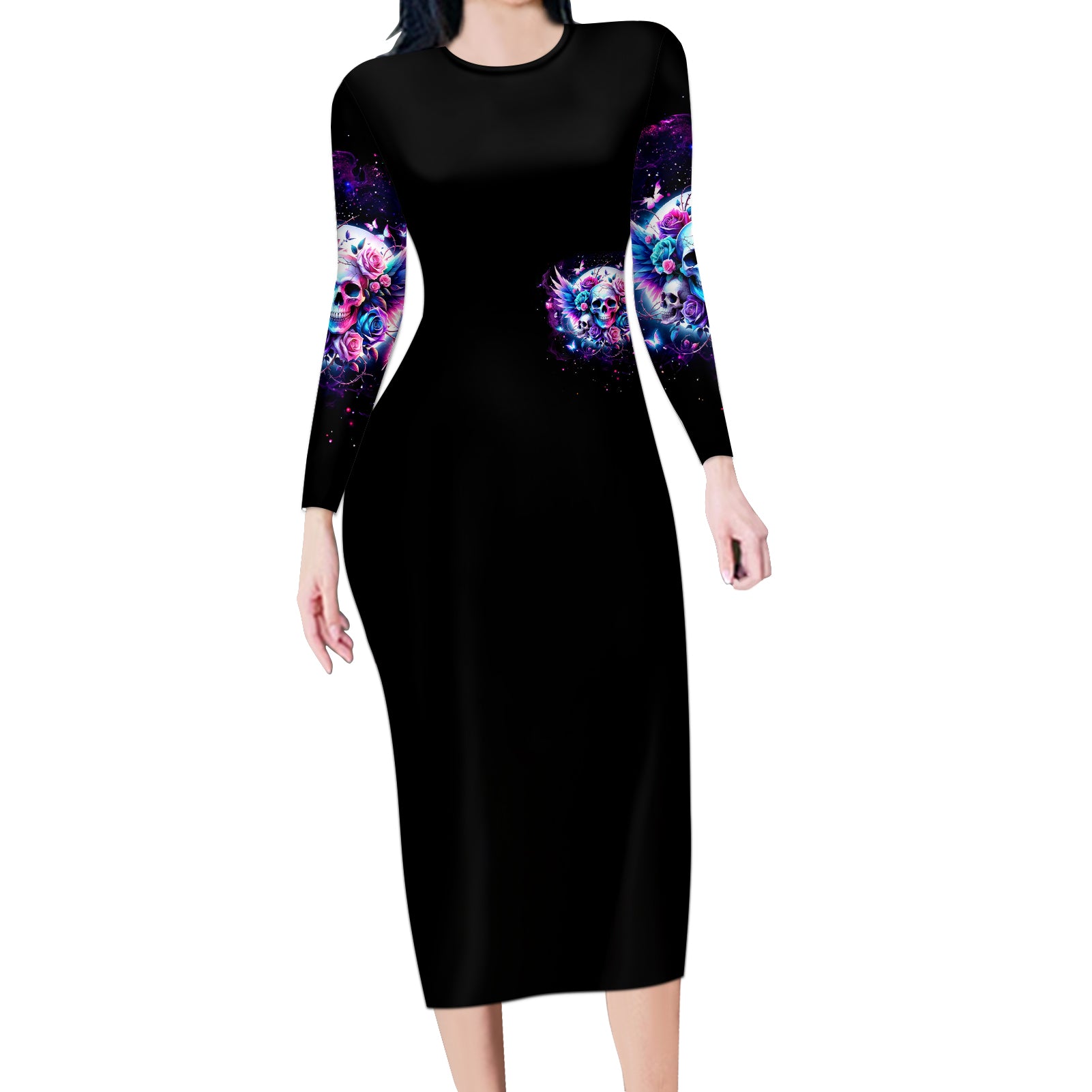 Wings Skll Long Sleeve Bodycon Dress I'm A Good Person But Don't Give Me A Reason To Show My Evil