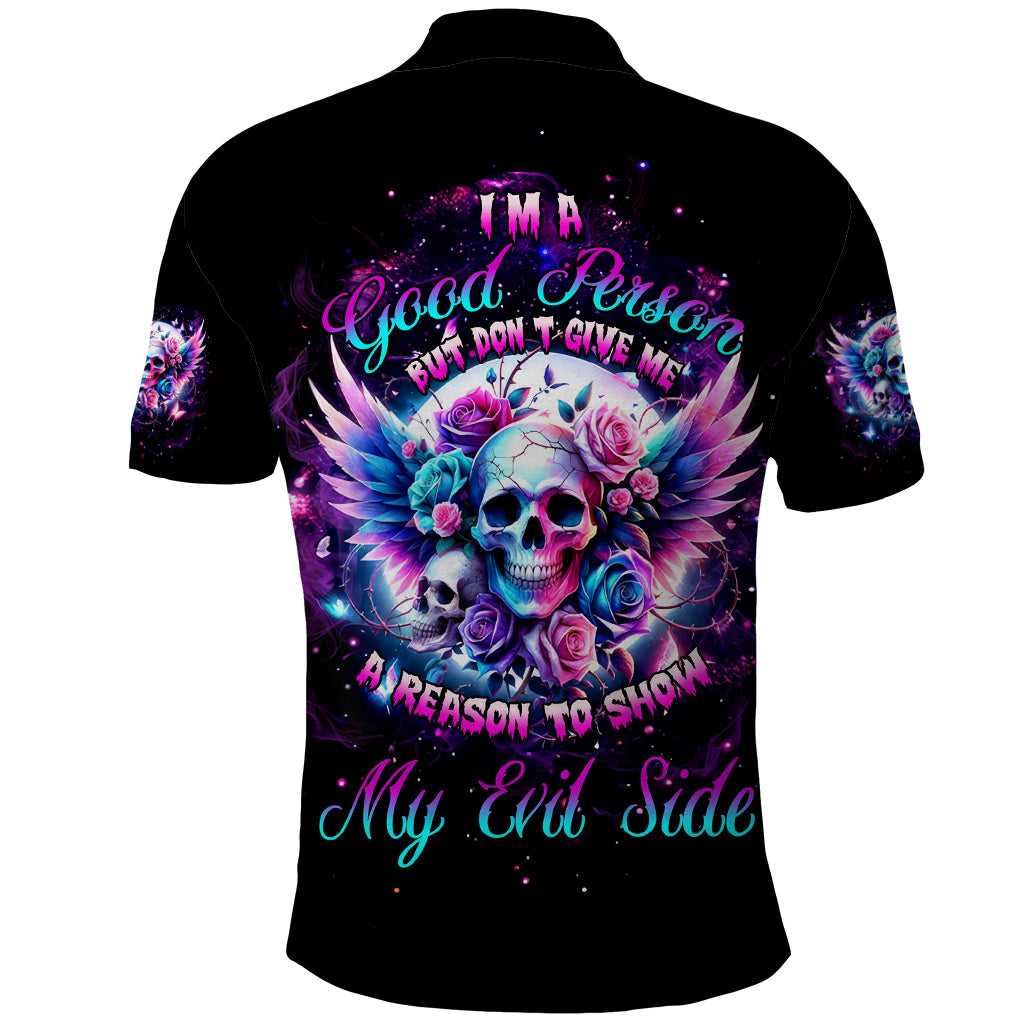Wings Skll Polo Shirt I'm A Good Person But Don't Give Me A Reason To Show My Evil