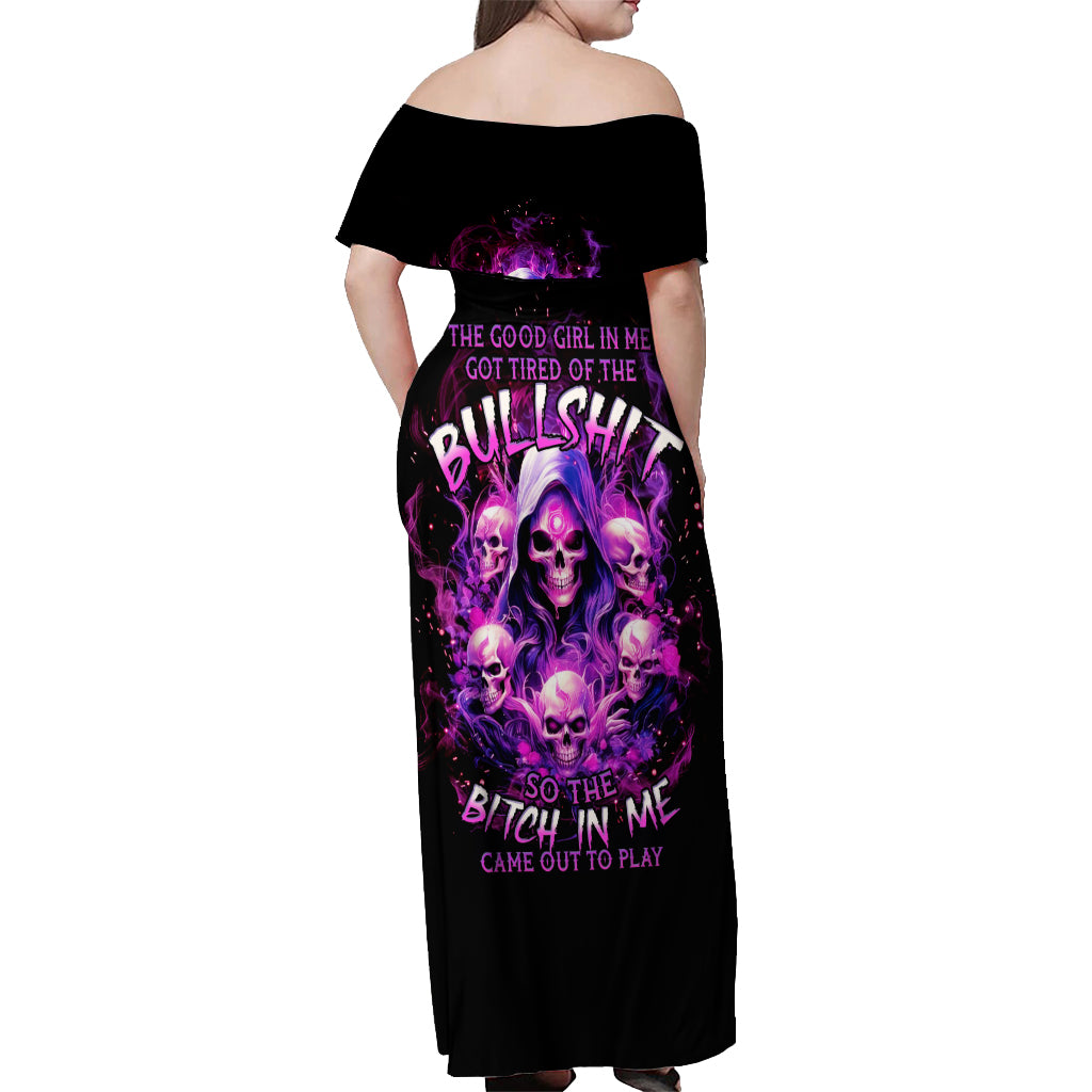 Witch Skull Off Shoulder Maxi Dress The Good Girl In Me Got Tired Of The Bullshit