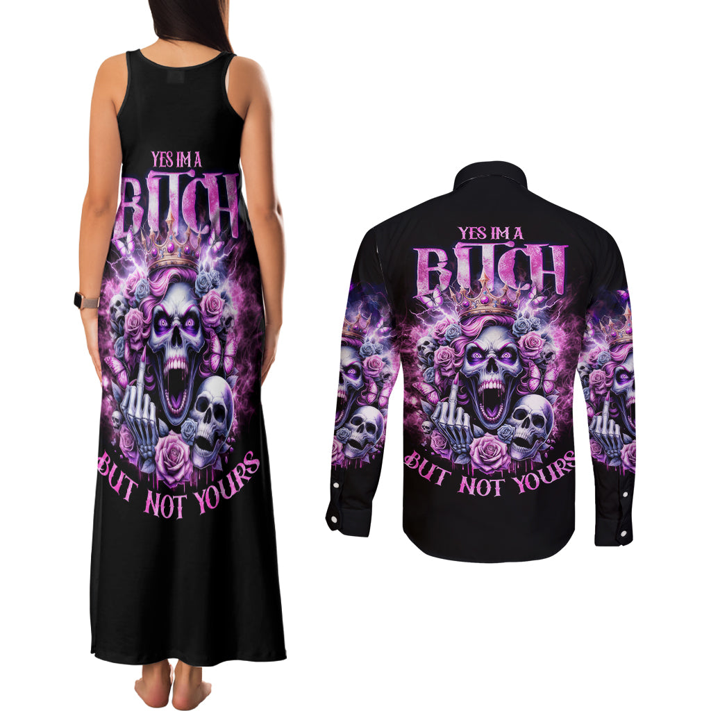Queen Skull Couples Matching Tank Maxi Dress and Long Sleeve Button Shirt Yes I'm A Bitch But Not Yours